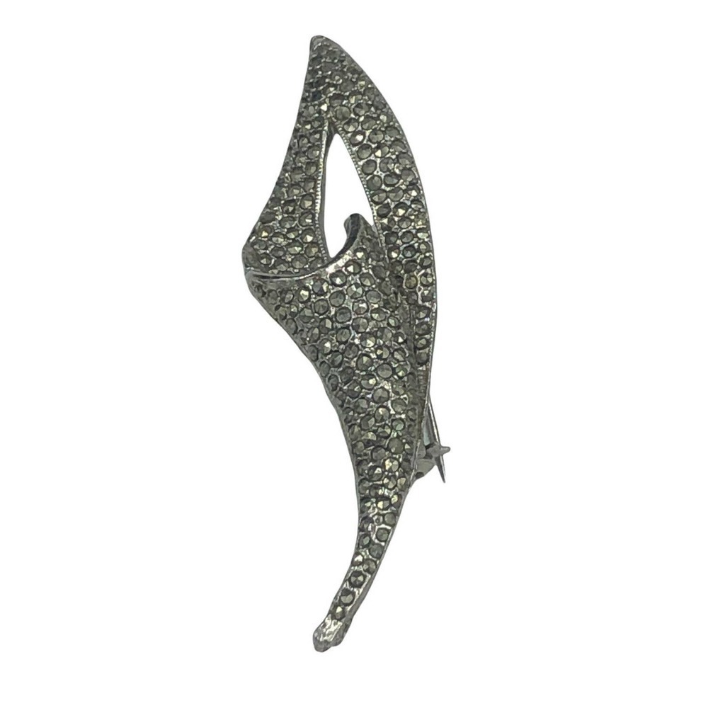 Marcasite Calla Lily Leaf Brooch Pin Silver Tone EUC